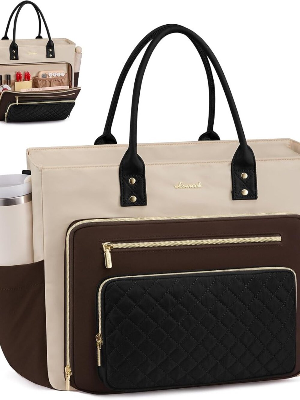 Laptop Tote Bag for Women With Large Cup Holder, Work Bags Teacher Nurse Bag, 15